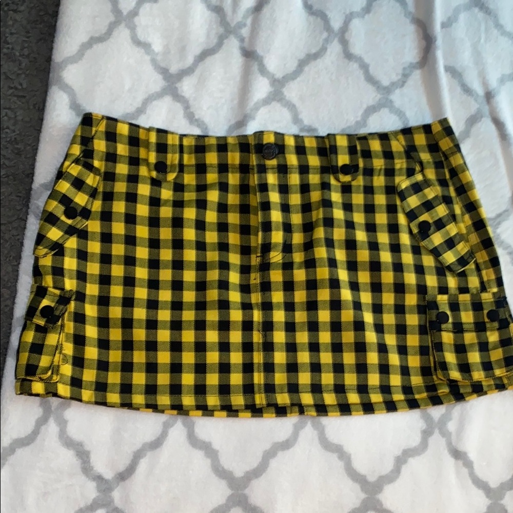 Abbey Dawn Yellow and Black Plaid Cargo Mini Skirt